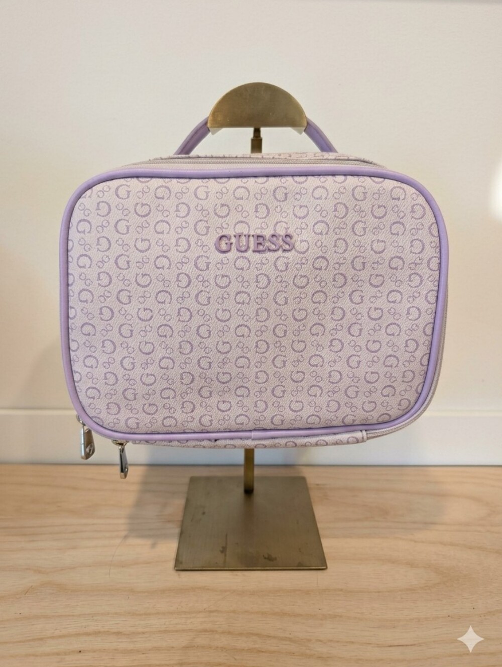 GUESS Monogram Cosmetic Travel Bag Purple & White